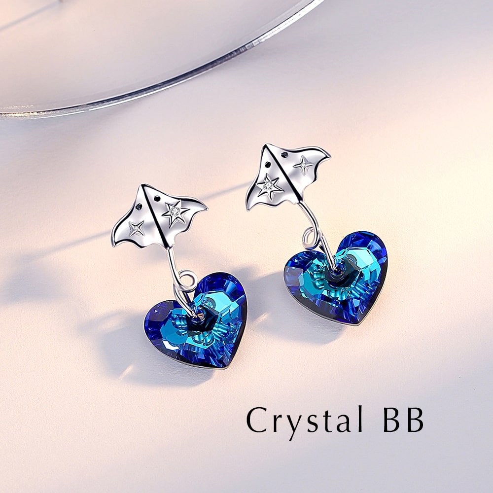 Devil Fish Heart Crystal Sterling Silver Earrings Women Jewelry - Dangle earrings - Taanaa Jewelry