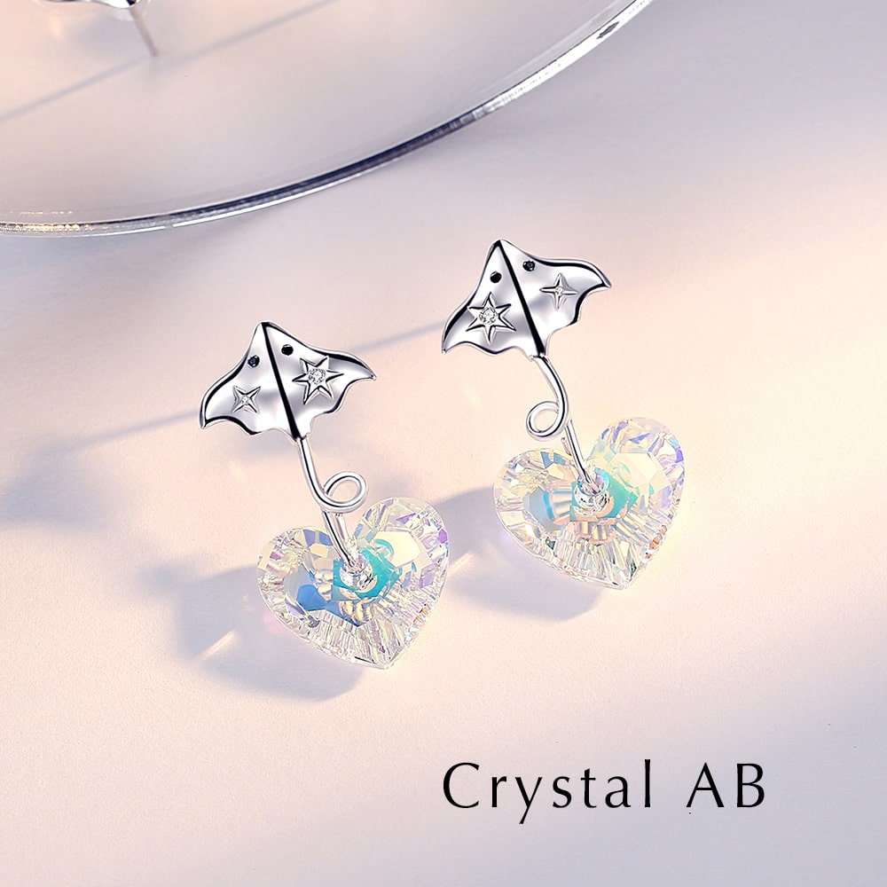 Devil Fish Heart Crystal Sterling Silver Earrings Women Jewelry - Dangle earrings - Taanaa Jewelry