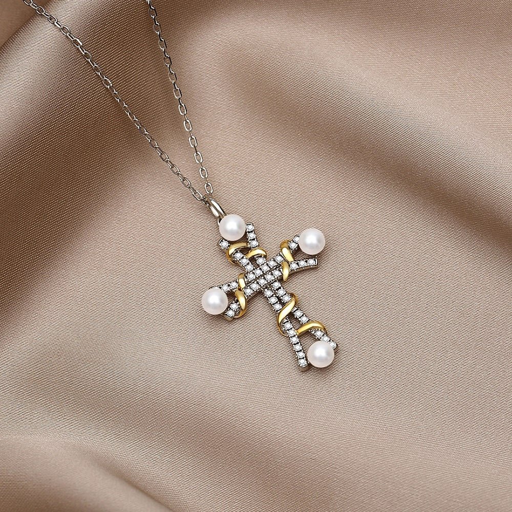 Sterling Silver Pearl Cross Pendant Necklace For Women Jewelry - Pendant Necklace - Taanaa Jewelry