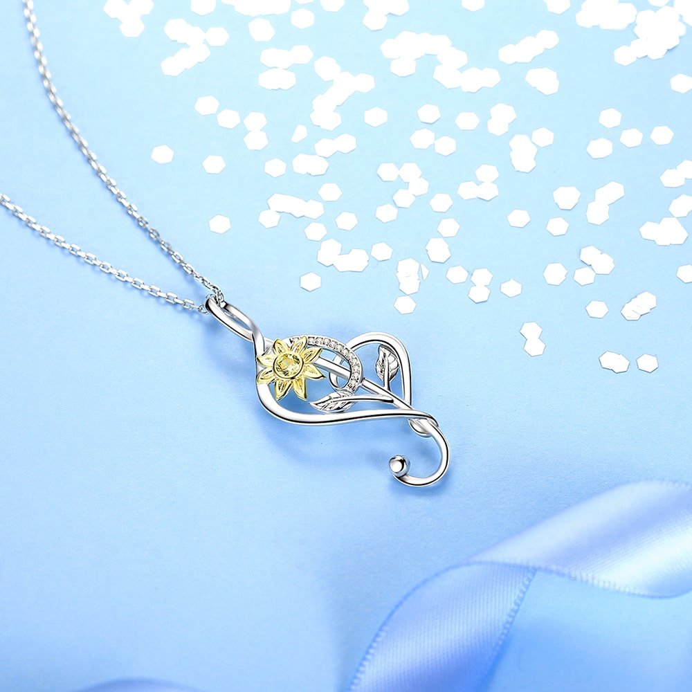 Music Symbol Sunflower Pendant Necklace Sterling Silver Jewelry - Pendant Necklace - Taanaa Jewelry