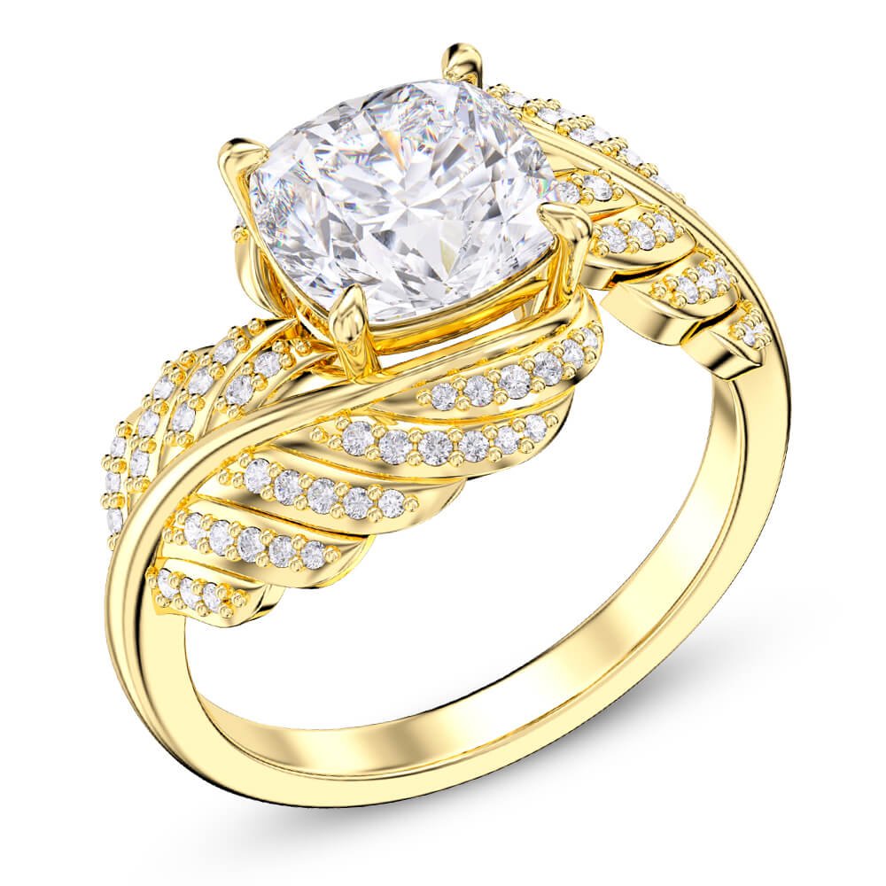 Cushion Stone Leaf Ring - Rings - Taanaa Jewelry